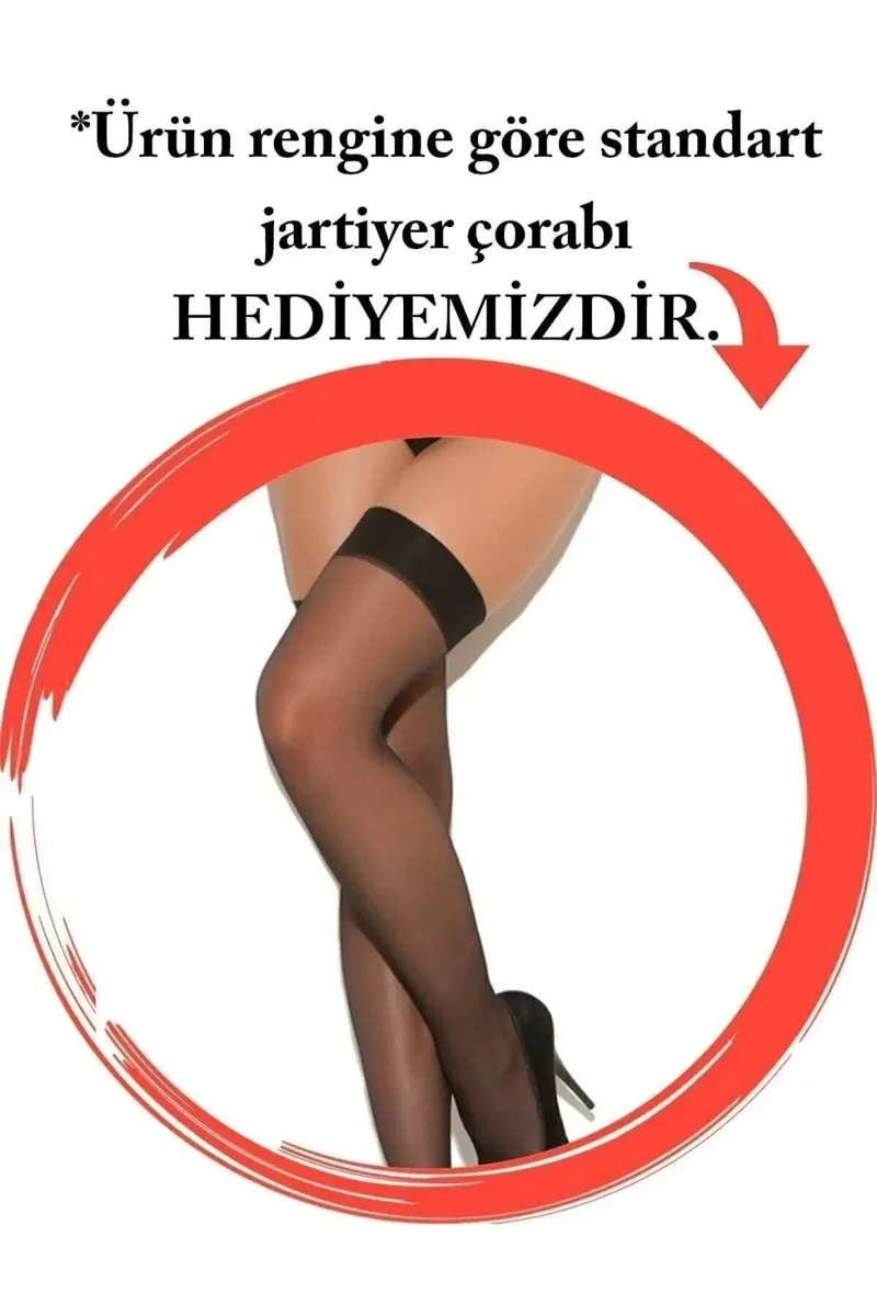Kırmızı Özel Bölgesi Açık Dantelli Jartiyerli Gecelik TM1269 görseli