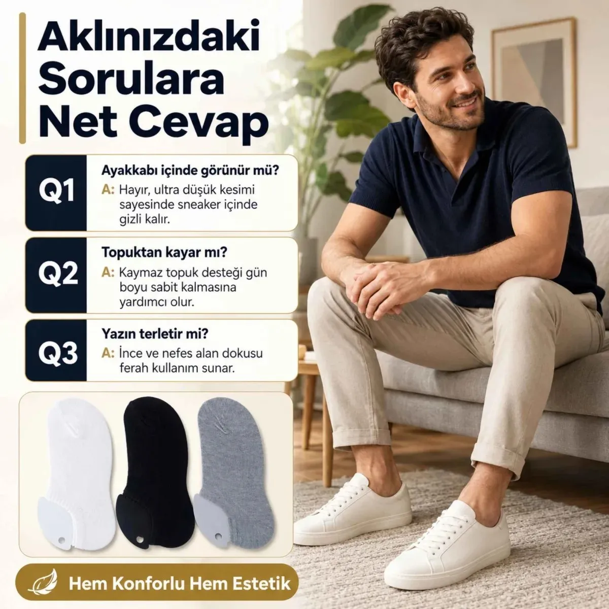 Erkek Görünmez Sneaker Babet Çorap 6'lı | Geri Dönüşüm İplikli, Kaymaz Topuk, Siyah Gri Beyaz görseli