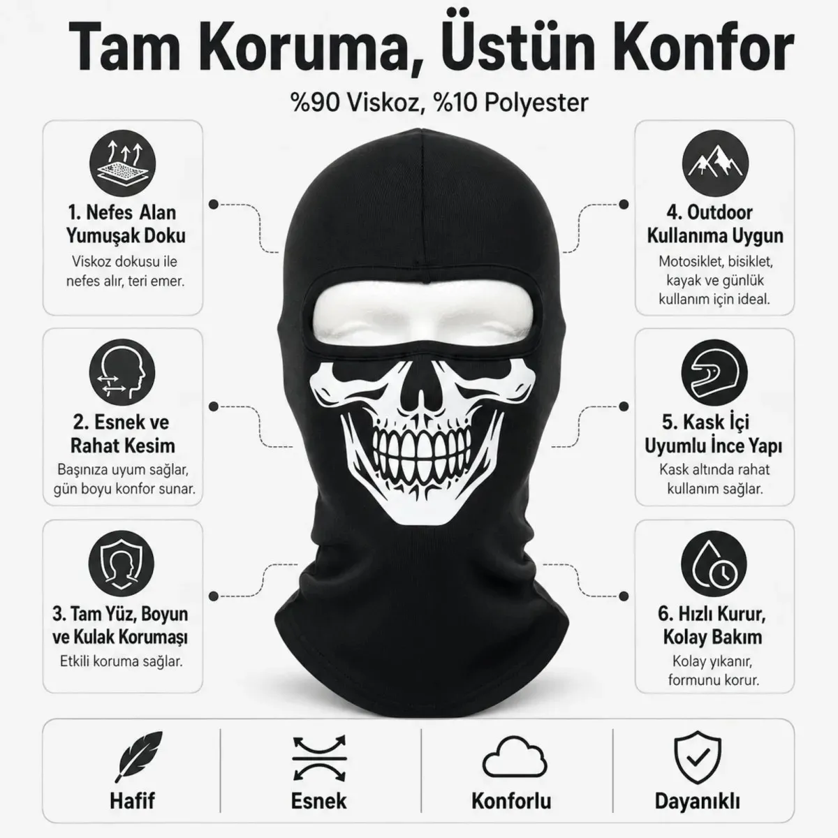 Unisex Kuru Kafa Baskılı Balaklava 1 Adet Tek Beden Viskoz Kask İçi Motosiklet Maskesi görseli