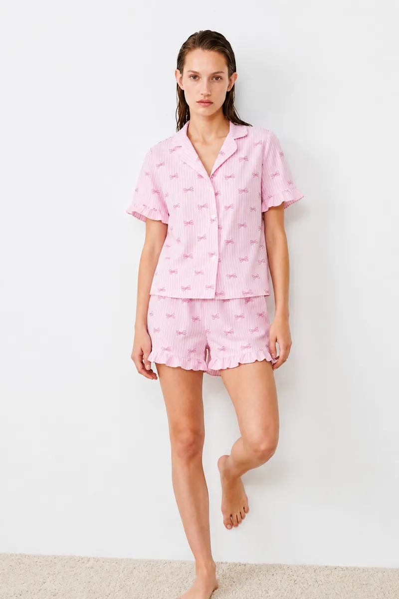 Kadın Relaxed Lastikli Pembe Pijama Takımı görseli