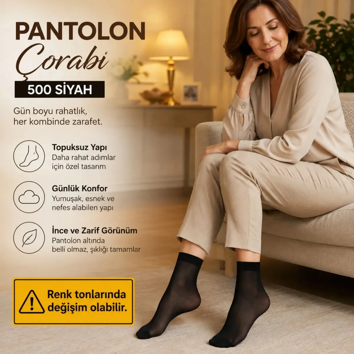 Kadın Pantolon Çorabı 12 Çift Siyah ve Ten İnce Topuksuz Günlük Rahat Bilek Çorabı görseli