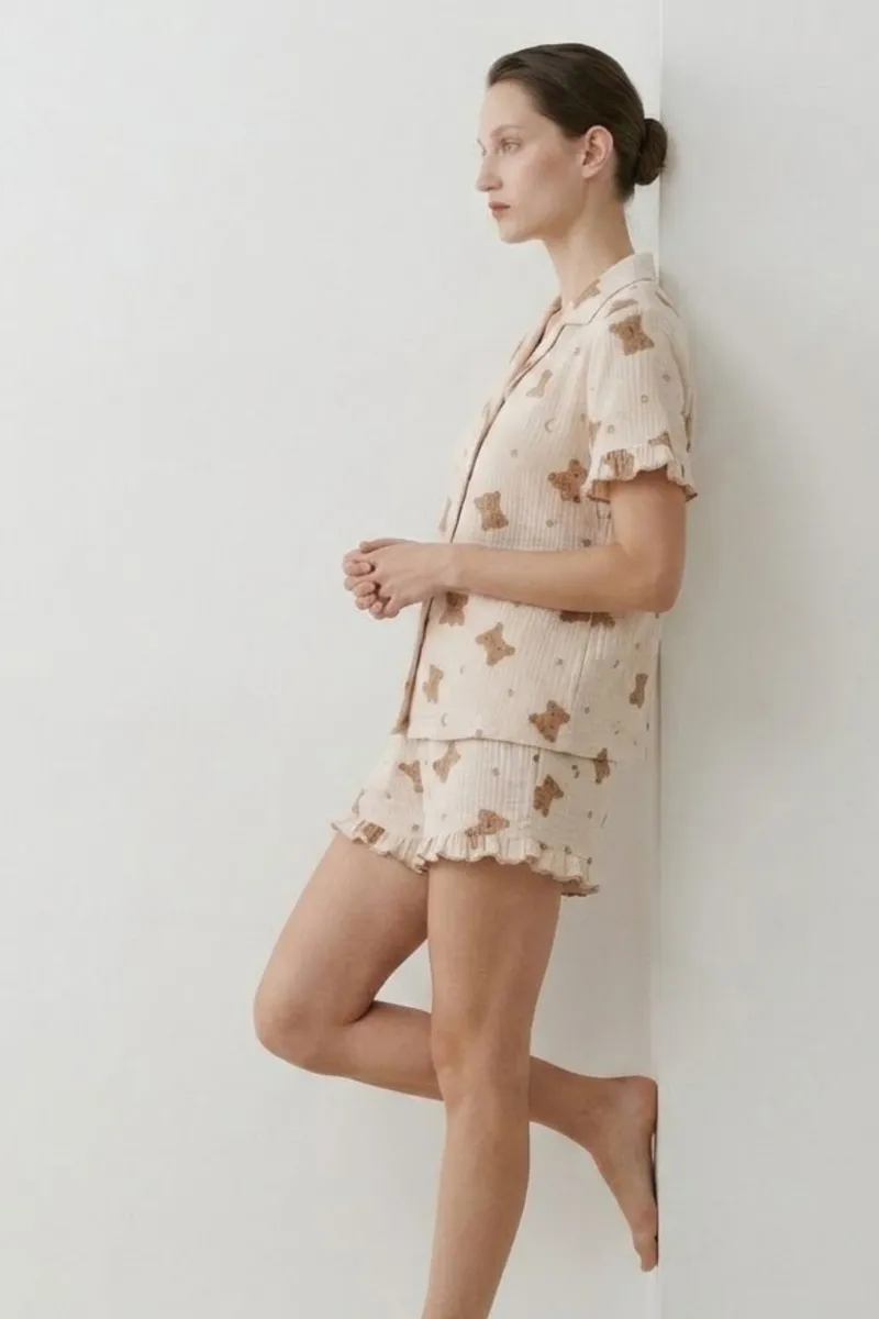 Kadın Relaxed Lastikli Kar Beyaz Pijama Takımı görseli