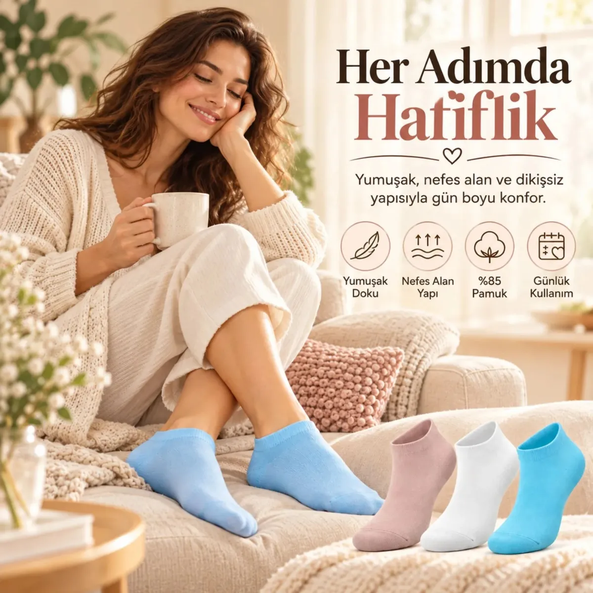 Kadın Yıkamalı Dikişsiz Patik Çorap 6'lı Kutulu Set | Renkli Günlük Sneaker Çorabı Hediyelik Paketi! görseli