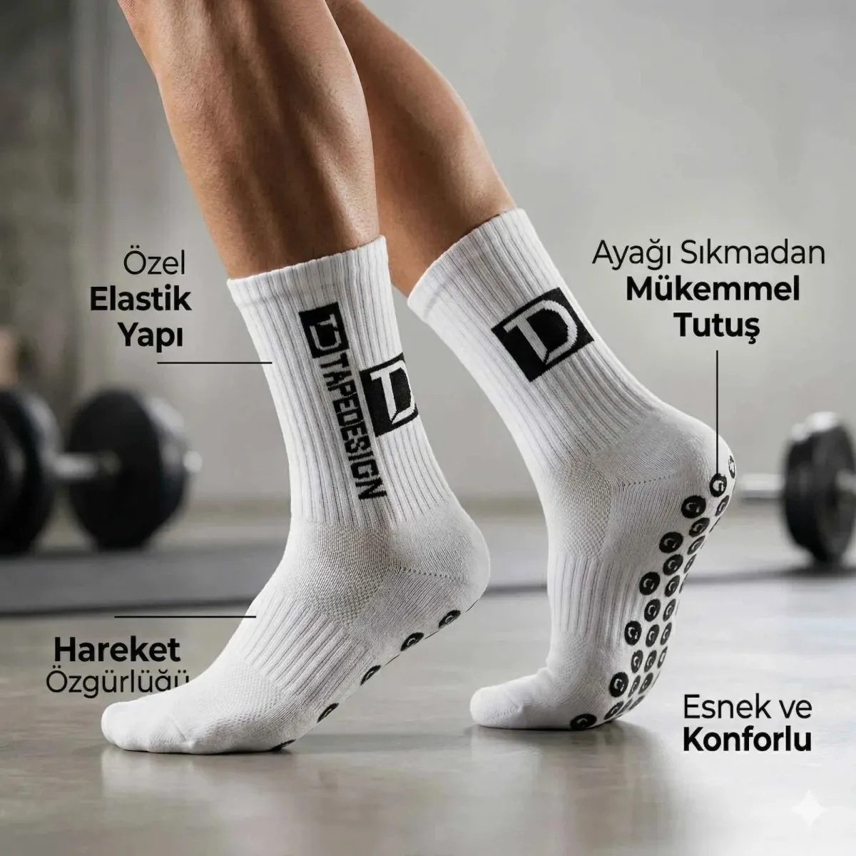 Kaydırmaz Çorap 3’lü Futbol Basketbol Tenis Erkek Spor Çorap, Beyaz, Kaymaz Çorap Tabanlı, Dikişsiz ve Parfümlü, Yüksek Kalite görseli