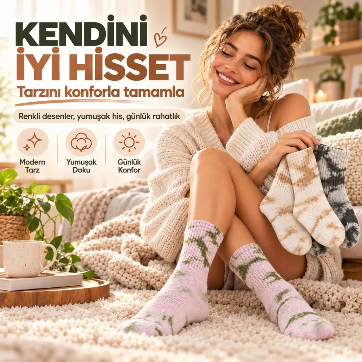 Unisex Batik Desenli Çorap 6'lı Set Pamuklu Uzun Soket Dikişsiz Nefes Alan Günlük Spor Konfor Çorabı görseli