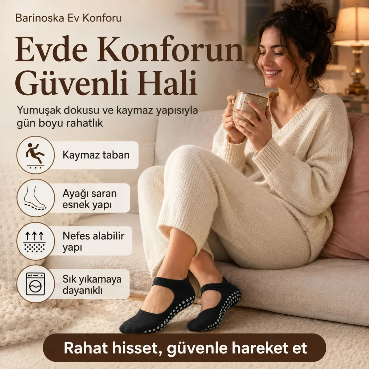 Kadın Siyah Kaymaz Yoga Pilates Çorabı 3'lü | Silikon Taban, Bilek Bantlı, Ev Spor Umre görseli