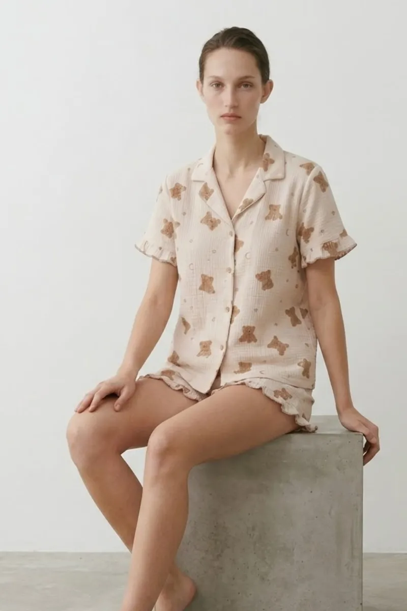 Kadın Relaxed Lastikli Kar Beyaz Pijama Takımı görseli