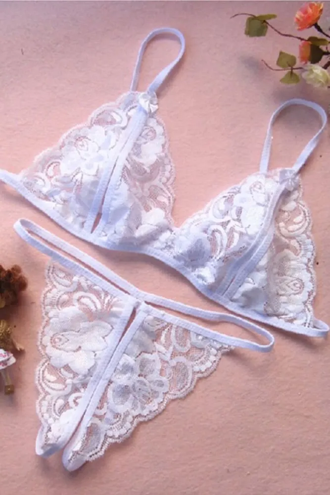 Beyaz Dantelli Fantazi Sütyen ve G-String Takımı TM2090 görseli