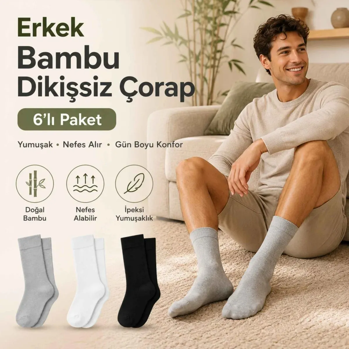 Erkek Bambu Soket Çorap 12'li | Dikişsiz Parfümlü Nefes Alan Nem Emici Yumuşak Günlük görseli