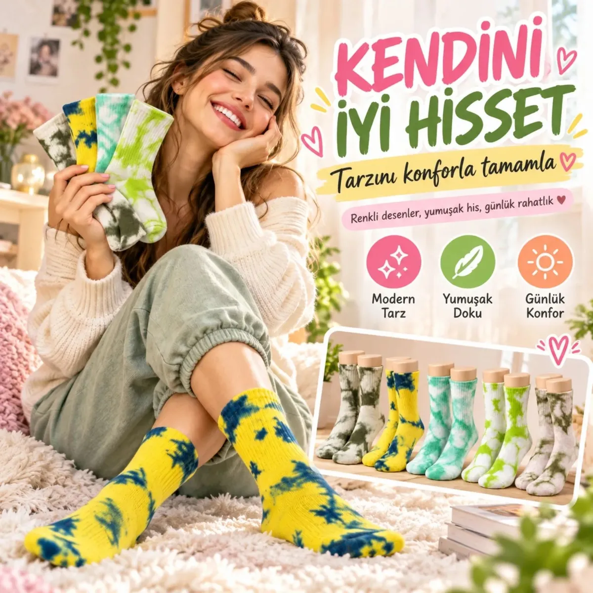 Unisex Batik Desenli Çorap 10'lu Pamuklu Renkli Uzun Soket Dikişsiz Nefes Alan Günlük Spor Çorabı görseli