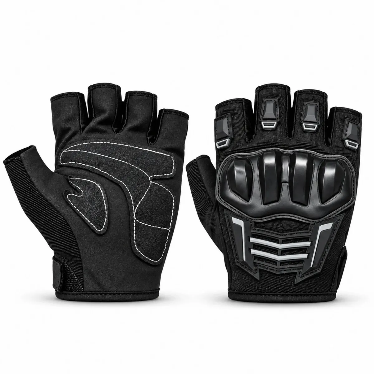 Unisex Yarım Parmak Motosiklet Eldiveni | 3D Knuckle Panelli Kaydırmaz Avuç İçi Ayarlı Bilek Bantlı görseli