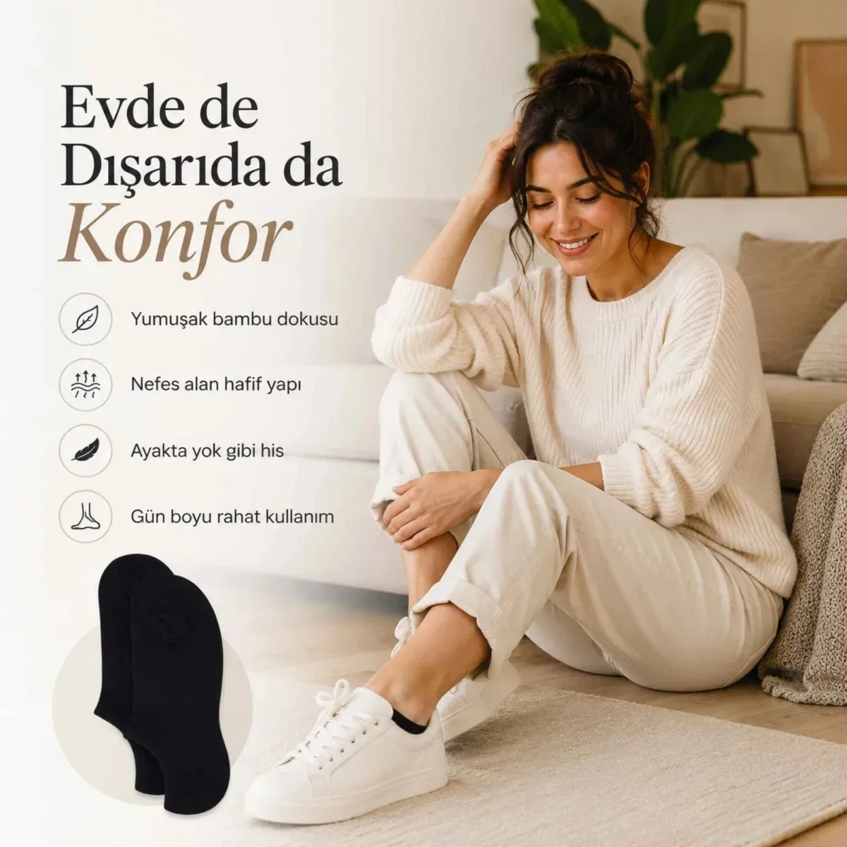 Kadın Bambu 6’lı Dikişsiz Babet Çorap Siyah Beyaz Gri Görünmez Sneaker Çorap Nefes Alan Yumuşak görseli