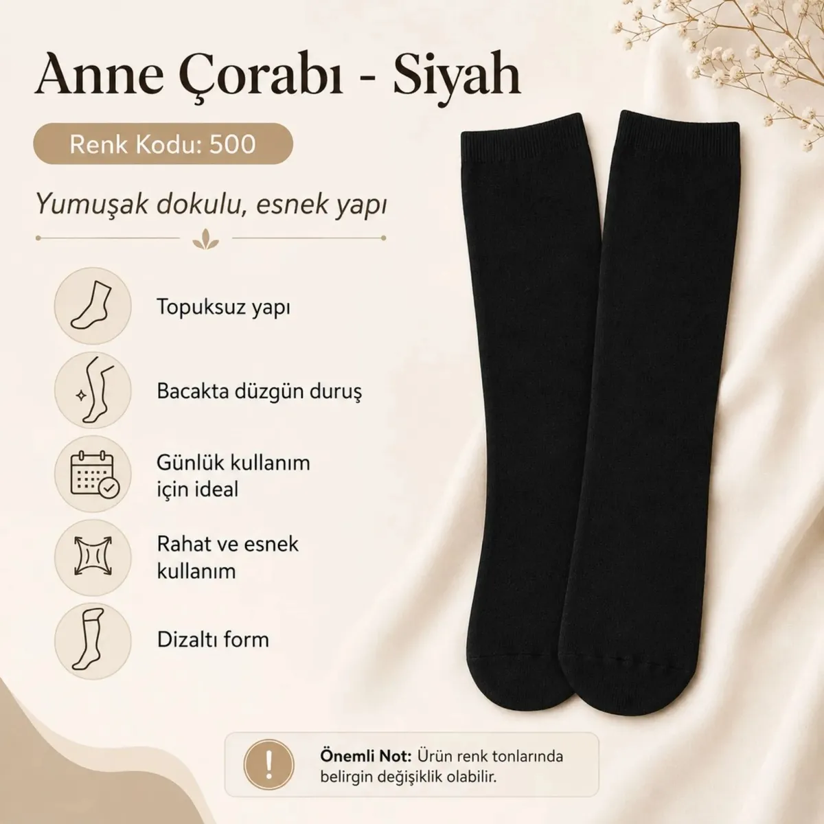 Kadın 40 Denye İnce Anne Çorabı 12'li | Dizaltı Topuksuz Esnek, Ten Siyah Bronz Vizon görseli