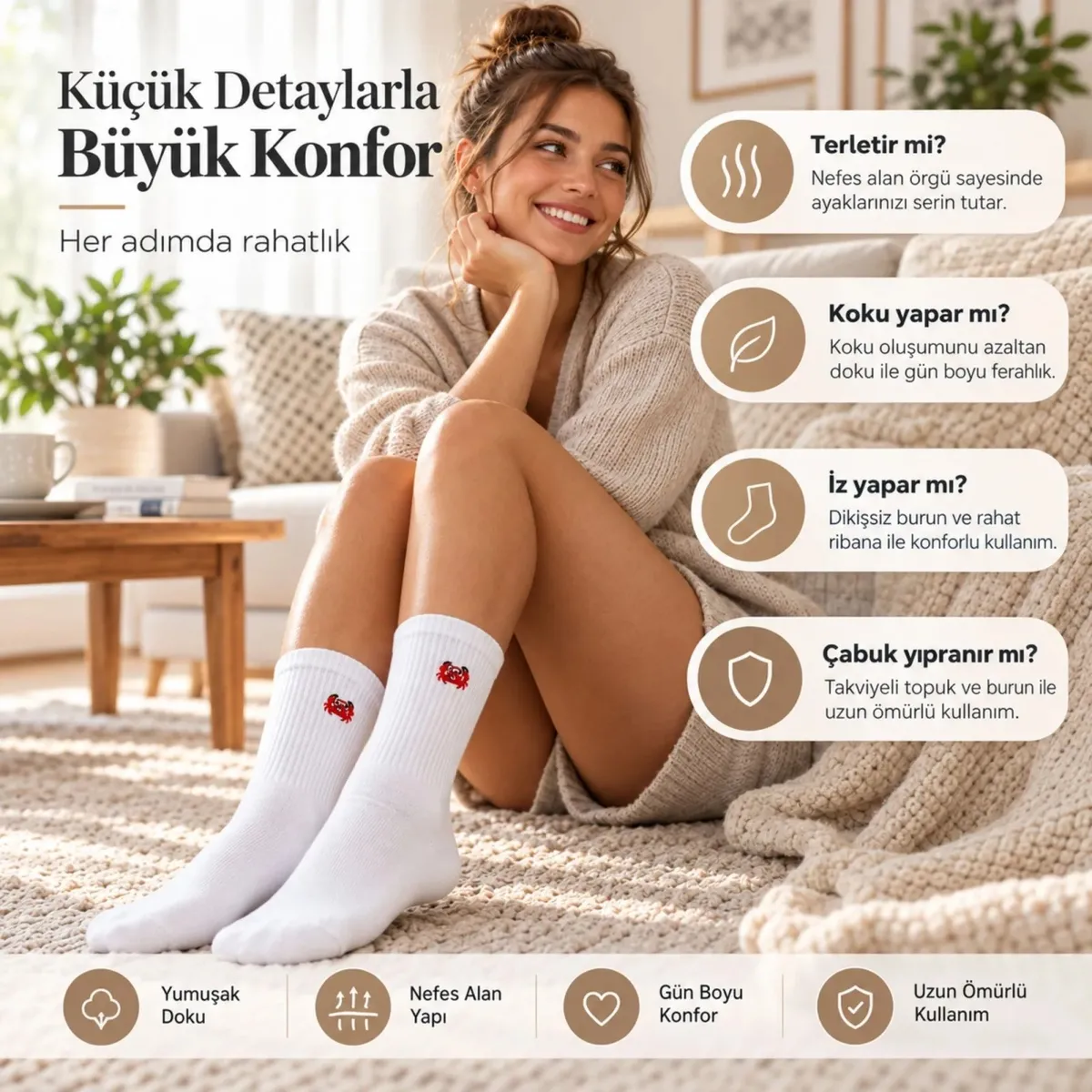 UNİSEX Çorap Beyaz Hayvan Nakışlı 3'lü Set Yengeç Yılan Kedi Desenli Uzun Soket Günlük Spor Çorabı görseli
