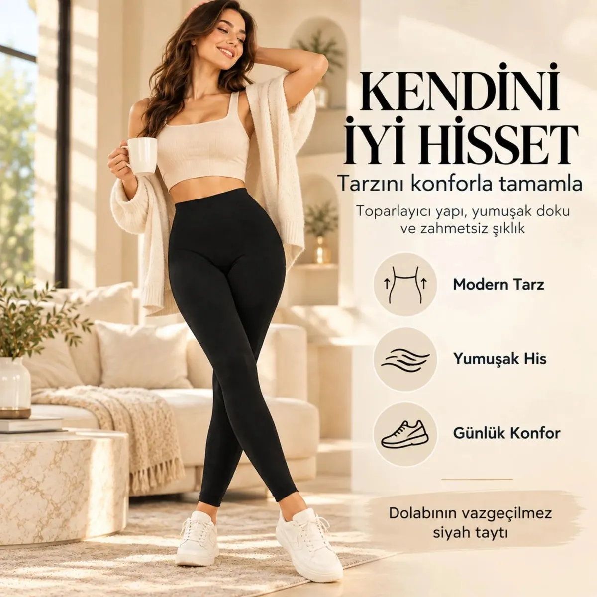 Kadın Toparlayıcı Siyah Modal 3'lü Tayt Yüksek Bel Esnek Rahat Günlük Spor Vücut Şekillendirici Tayt görseli