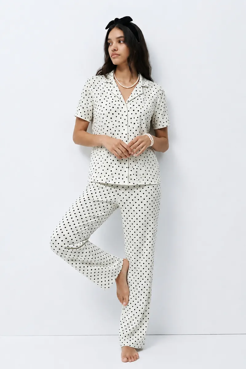 Standart Boy Elastanlı Kar Beyaz Pijama Takımı görseli