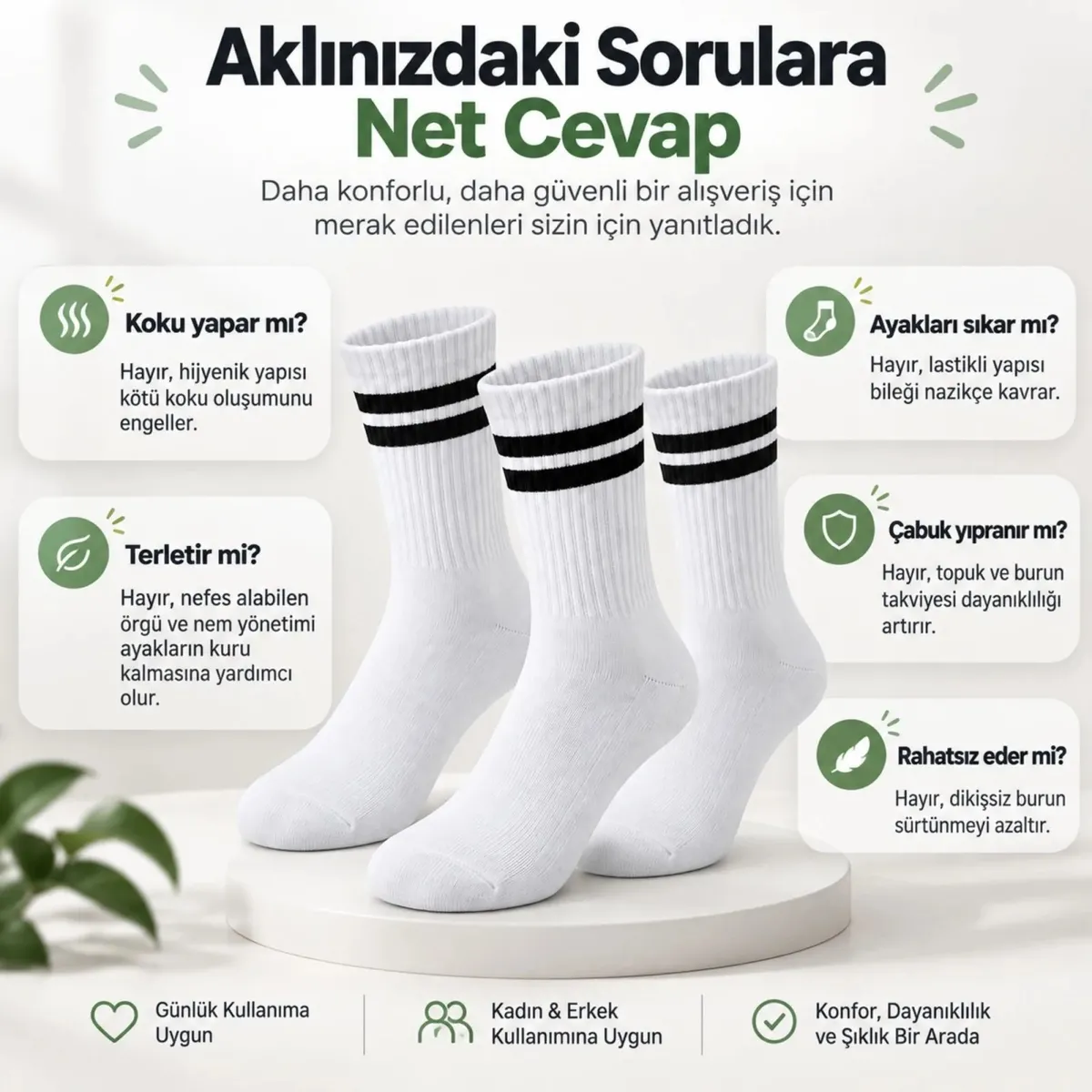 Unisex Beyaz Çorap Siyah Çizgili 6'lı Set Uzun Soket Günlük Spor Kolej Stil Rahat Kadın Erkek Çorabı görseli
