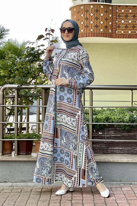 A Pileli Desenli Elbise MİNT görseli