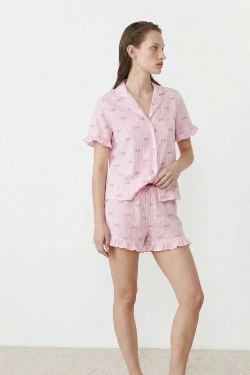 Kadın Relaxed Lastikli Pembe Pijama Takımı görseli