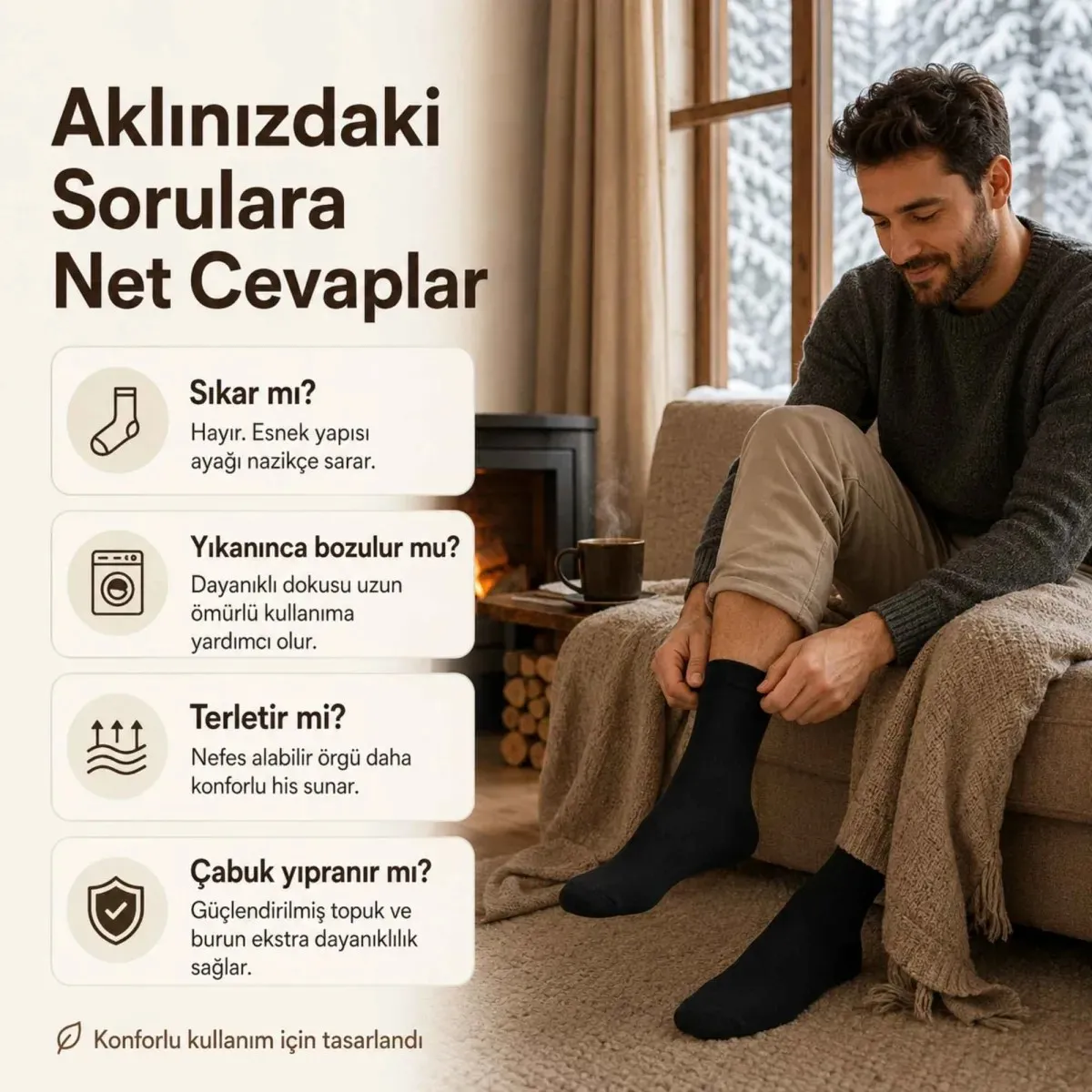 Erkek Siyah Kışlık Termal Havlu Çorap 6'lı | Dikişsiz Esnek, Sıcak Tutan, Güçlü Topuk Burun görseli