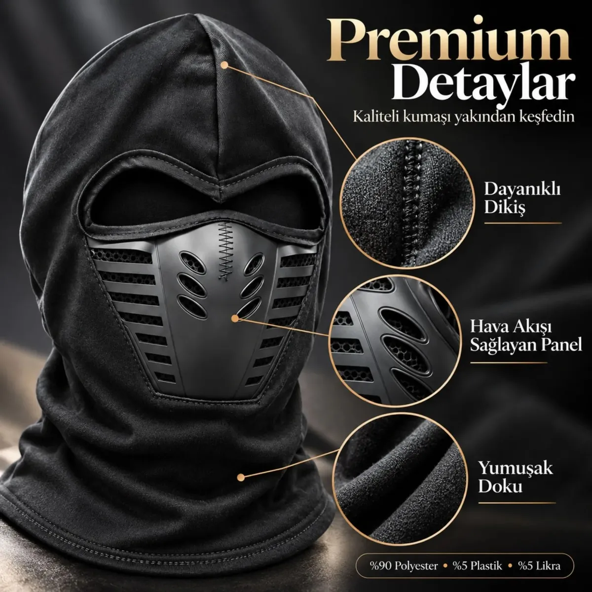 Siyah Balaklava Kar Maskesi | Air Flow Hava Kanallı Yüz Maskeli Tam Kafa Boyunluk Motorcu ve Outdoor görseli