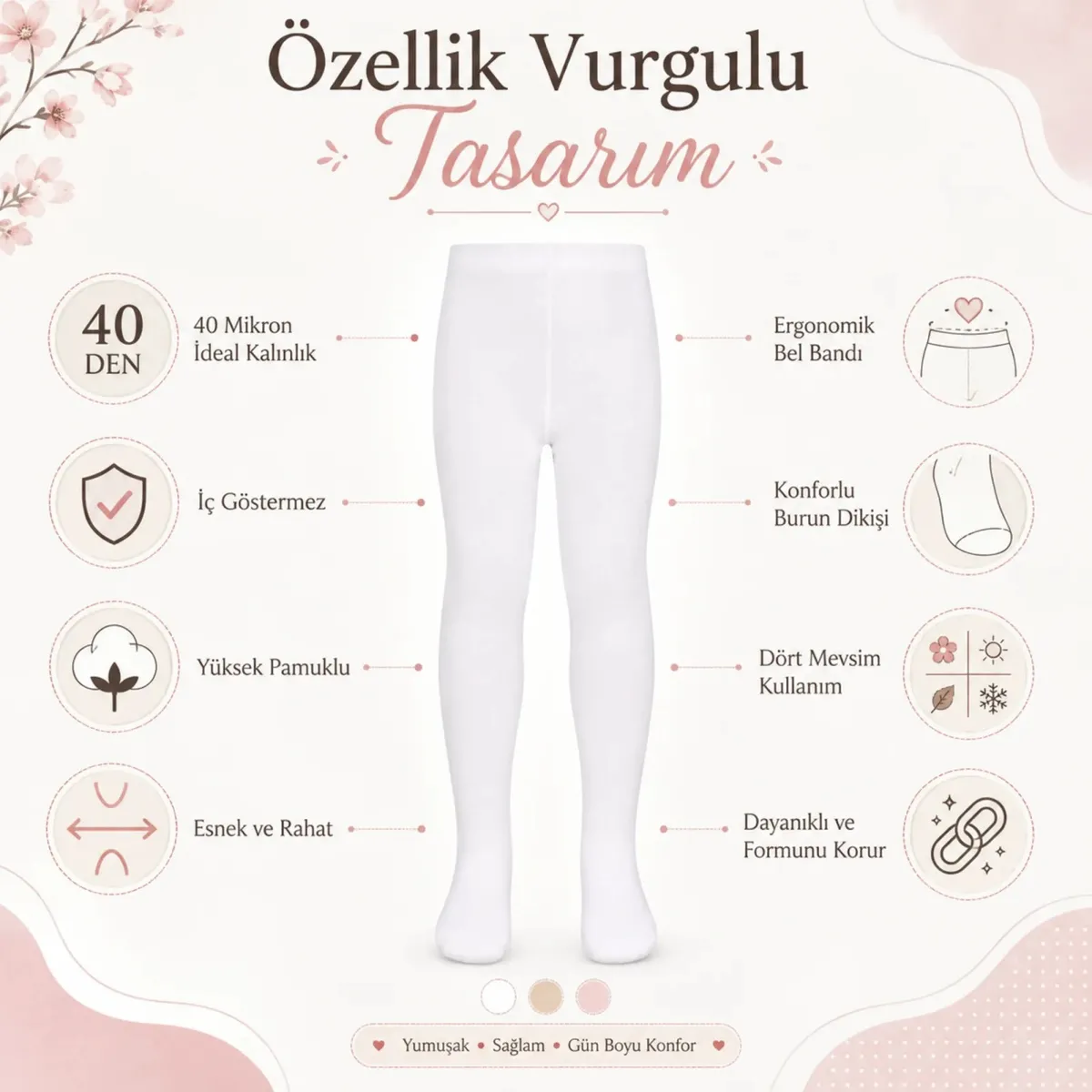 Kız Çocuk Beyaz 40 Denye Opak Külotlu Çorap Okul Bale ve Özel Gün Çorabı görseli